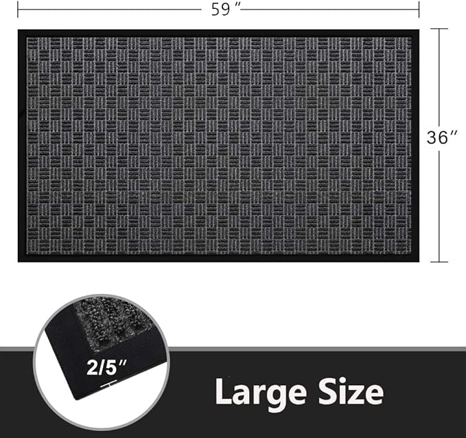 Outdoor Large Door Mat for Front Door 36 x 59 inch Commercial Door Mat Heavy Duty Welcome Mat Outside Rubber Floor Mat Entrance Rug Extra Thick Entryway Frontgate Waterproof Gray