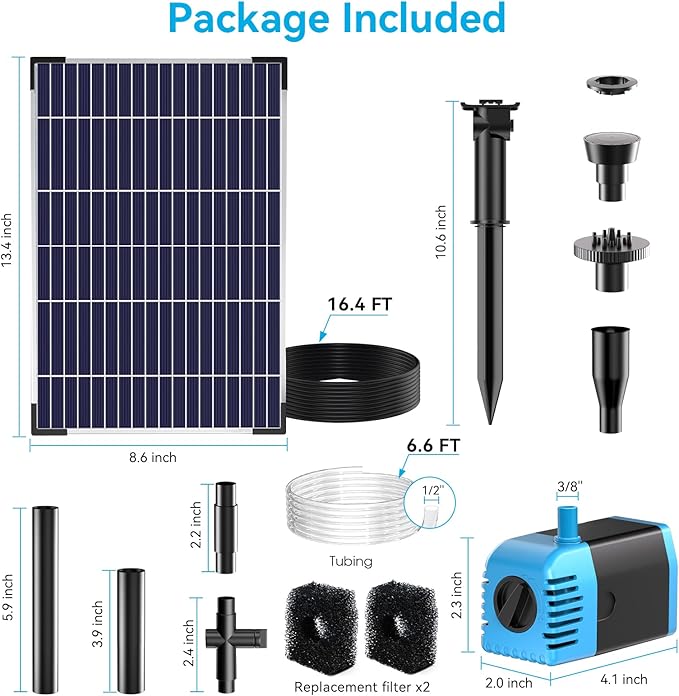 POPOSOAP Solar Water Pump 12W, Solar Water Fountain Pump with 160GPH Submersible Pond Pump Adjustable Flow for Solar Fountain, Pond, Fish Tank, Garden, Pool, Water Features