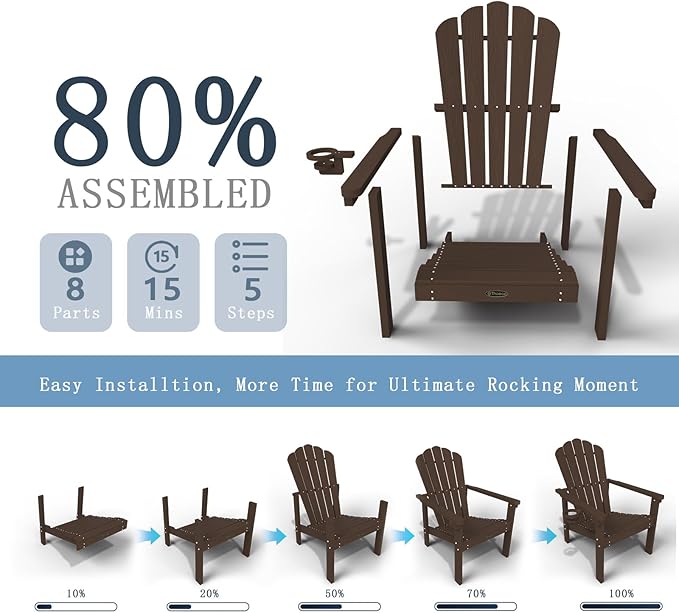 Stackable Adirondack Chair Set of 2, HDPE All-Weather Adirondack Chairs - Durable and Space Saving, Plastic Outdoor Fire Pit Chairs with Cup Holder,Brown
