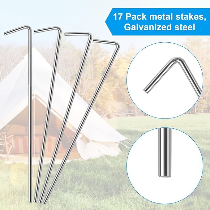 17 Pack Heavy Duty Metal Tent Stakes for Outdoor Decorations, Gardening & Canopies, Christmas Decorations