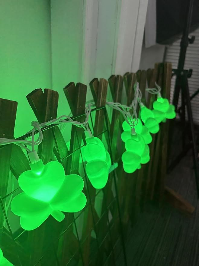 Shamrock String Lights, 8.5Ft St Patrick's Day Decorations String Lights with 10 Green Clover Lights, Connectable Shamrock Indoor Fairy Lights for St Patrick's Day Party Irish Holiday Garden Decor