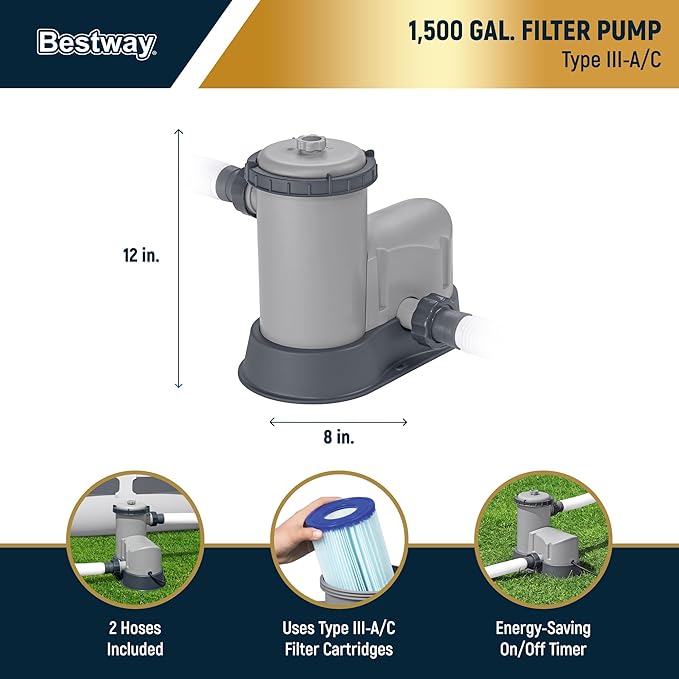 Bestway Steel Pro MAX 18' x 48" Above Ground Pool, Round Metal Frame Outdoor Swimming Pool Set with Filter Pump, Ladder, and Cover, Gray