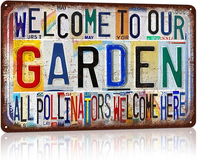 Vintage Garden Wall Decor Welcome to Our Garden Metal Sign Tin Signs Poster - all pollinators welcome here