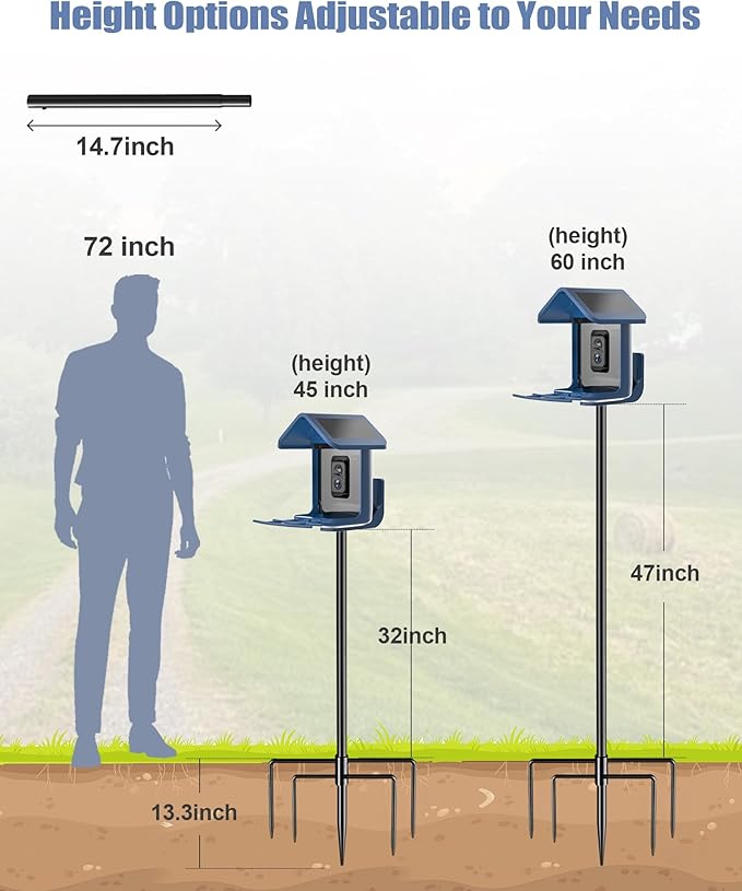 Bird Feeder Pole - 60 Inch Slip-Fit Structure for Anti-Wobble Stability, 1-Inch Steel Station with Universal Mounting Platform & 5-Prong Base for Feeders, Bird House, Outdoor