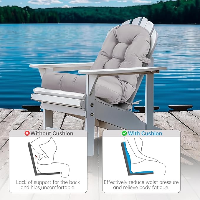 Adirondack Chair Cushion Tufted Waterproof Outdoor Rocking Chair Cushions with Ties Anti-Slip High Back Patio Chair Cushions for Patio Furniture Cushions