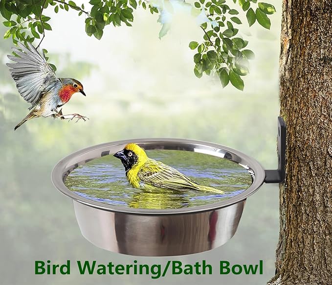 2 Pack 8.5" Squirrel and Bird Feeder for Outside Tree/Fence, Removable Metal Bowl Feeder with Drainage Holes, Adding 1 for Squirrel Watering or Bird Bath/Swim, Sturdy Easy Clean Feeders for Outdoor