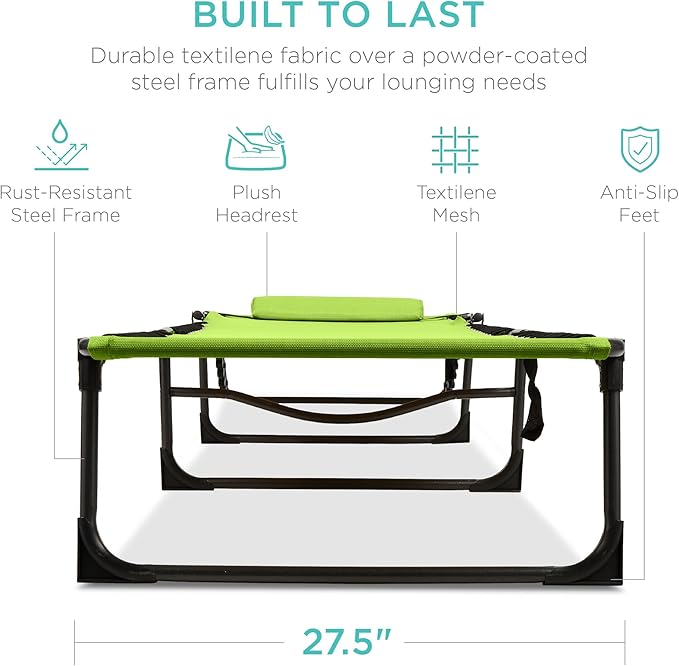 Best Choice Products Patio Chaise Lounge Chair, Portable Outdoor Folding Recliner for Lawn, w/ 8 Positions, Handles, 300lb Capacity - Lime Green