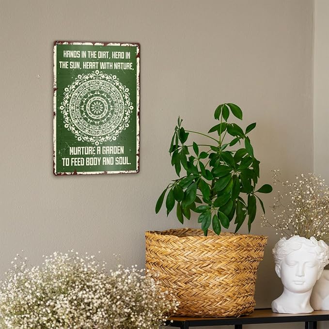 Vintage Gardening Plant Lover Metal Decor Sign for Home Garden Greenhouse Bedroom Front Yard Decorations, Gardening Plant Lover Gardener Gifts for Women Men, Hands In The Dirt
