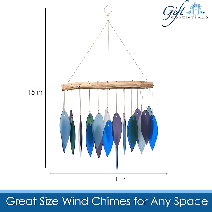 Blue Handworks Pacific Coast Glass Chime, Sandblasted Glass and Found Wood Handcrafted Wind Chime