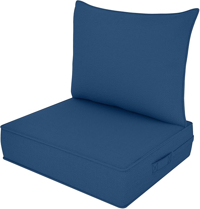 Outdoor Deep Seat Cushion Set, Fade Resistant Patio Chair Cushions, 24x24x6 Inch Patio Sofa Furniture Pad with Removable Cushion Covers (Navy Blue, 24''Lx24''Wx6''H-1pcs Set)