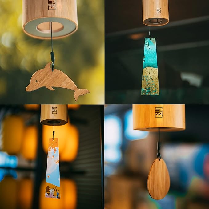 LingTing Bamboo Wind Chimes for Sound Healing, Meditation, Relaxing Emotions,Chord Wind Chimes Hand-Cranked Wind Chimes Unique Decor Gardening Gift for Outdoor Decoration(C-Wind), Yellow