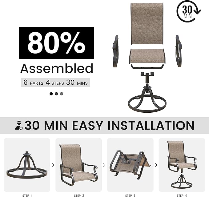 Patio Swivel Chairs Set of 6, Outdoor Dining Chairs with High Back, All-Weather Swivel Rocker Chair for Lawn, Porch or Garden (Brown)