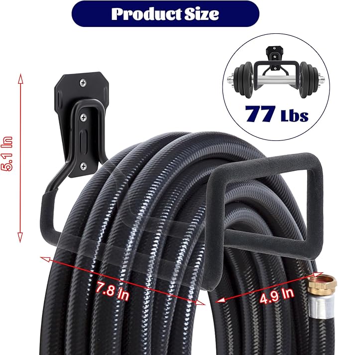4 Pack Garden Hose Holder, Hose Reel Heavy Duty Hose Hanger, Wall Mounted Water Hose Holder Outdoor/Indoor Metal Durable Hose Hooks Ideal for Water Hose Storage Garden Yard Hold Max 308 Lbs- Black