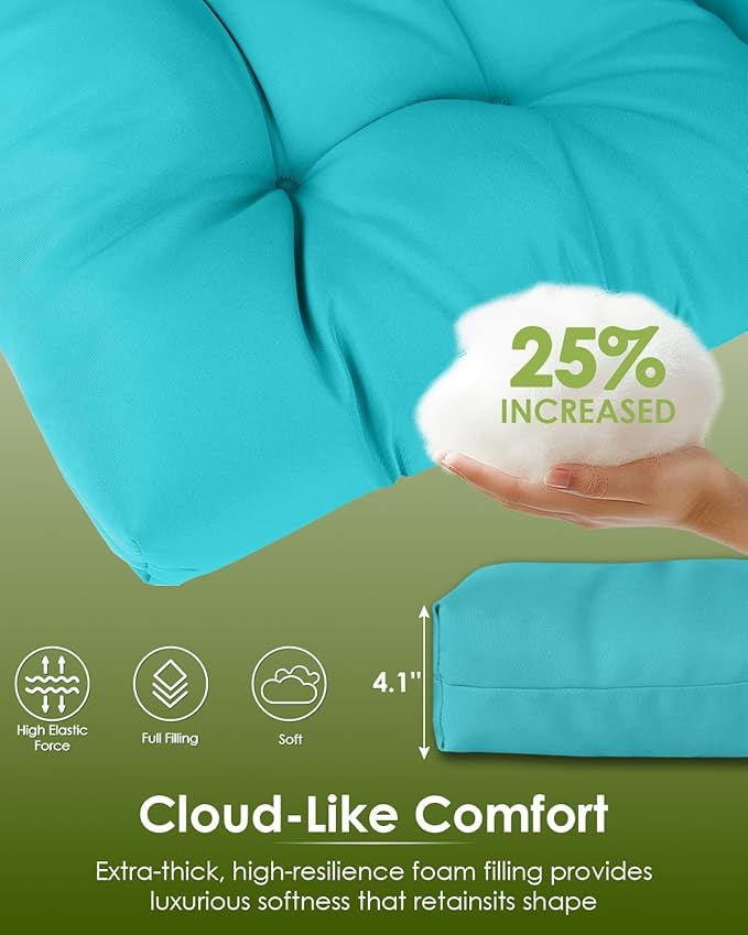 GREENVINES Adirondack-Chair-Cushion | Polyester | Waterproof | Outdoor High Back Rocking Chairs Cushions | Seat with Ties | Non-Slip | Thickened Pad for Patio | 44.5" x 17.3" x 4.1" | Arctic
