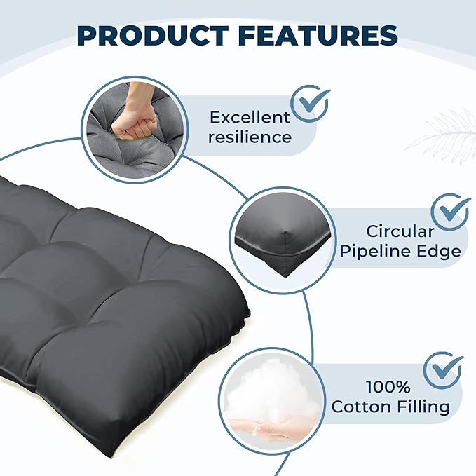 Wicker Chair Cushions of 5 Pieces, Waterproof Outdoor Loveseat Cushion for Wicker Furniture, 1 Love Seat Cushion, 2 U-Shape and 2 Lumbar Pillows for Patio Furniture (Grey)