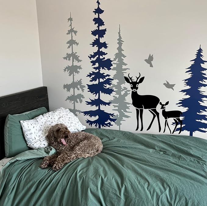 Large Pine Tree Stencils for Painting on Wood Fence Giant Wall Stencils Reusable Forest Tree Mural Templates for Wall Garden Fence Window Furniture