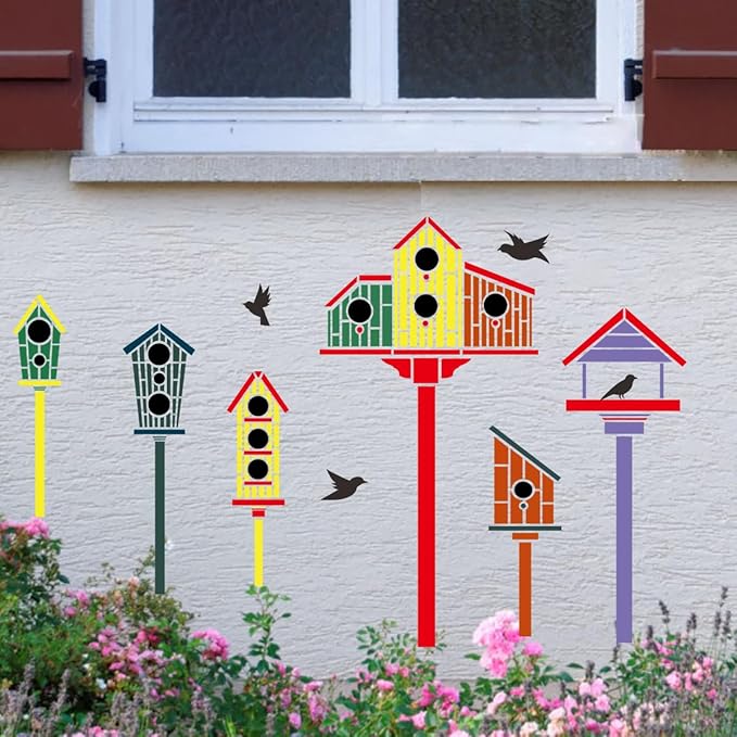 Garden Fence Stencils for Outdoor Large Bird House Stencils Reusable Drawing Stencil for Garden Fence Room Wall Wood Furniture