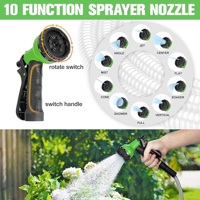 Metal Garden Hose Stainless Steel Metal water Hose Super Tough & Flexible Water pipe Lightweight, Crush Resistant Aluminum Fittings, Kink & Tangle Free, Rust Proof (50FT)