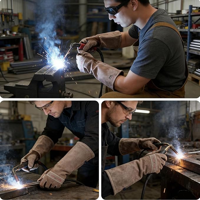 Stick Welding Gloves for Men, Heavy Duty Gardening Gloves for Yard Work, Leather Gloves for Barbecue, Cooking, Firefighting, Fireplace, Baking, Pot Holder, Thorn Proof, XL