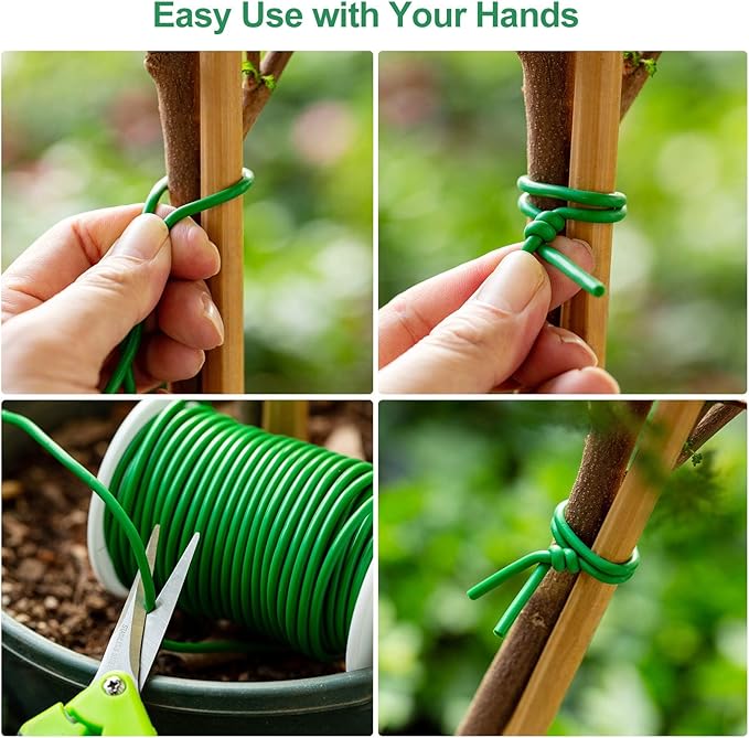 65.6 FT Soft Twist Ties for Plants – Durable Flexible TPR Rubber Coated Garden Wire with UV Protection, Reusable Plant Tie for Securing Tomatoes, Delicate Stems, Vines, Flowers, 2.5mm Diameter