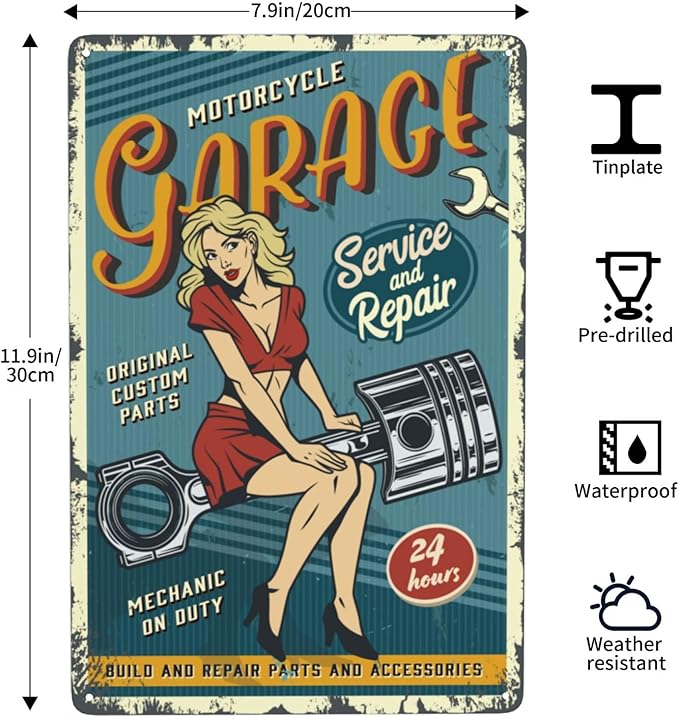 Garage Vintage Metal Tin Sign Retro Rustproof Funny Art Wall Decor Gift 8x21 Inch