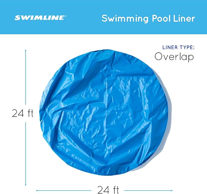 Swimline 24 Feet Solid Round Above Ground Swimming Pool Overlap, Standard Gauge Liner, Vinyl, Easy Installation, Blue