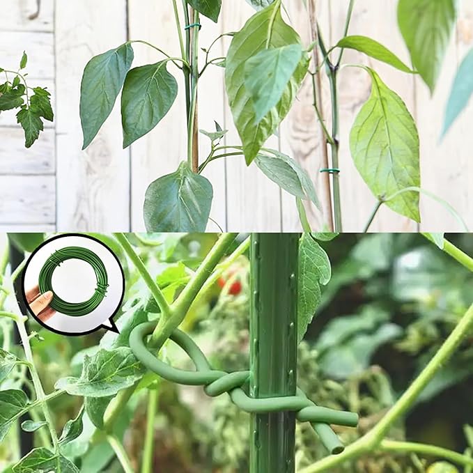 65.5 Feet Twist Ties for Climbing Plants Green Gear Ties Garden Plant Wire Outdoor & Indoor Plants Supporting Tree Tomatoes Vegetables Tape (Diameter - 2.5MM)