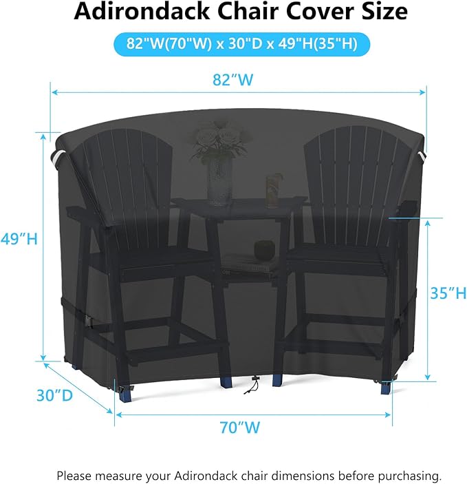 STARTWO Adirondack Chair Cover,Outdoor Waterproof Cover for Tall Adirondack Chair Set of 2 with Table,Black Waterproof Oxford for All-Season Protection(81"Wx30''Dx49''H)