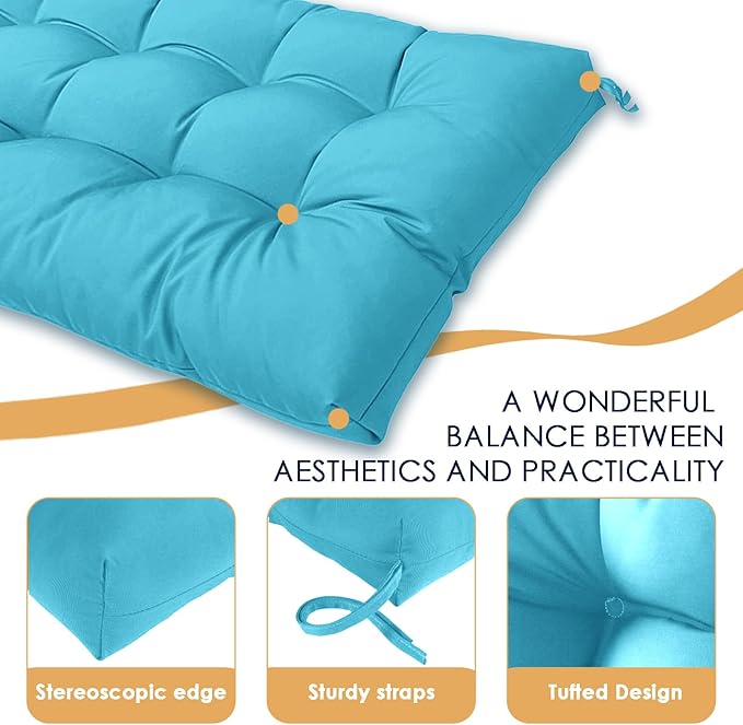 MTMR Outdoor Bench Cushion, Waterproof Wicker Chair Cushion, Thick Patio Replacement Seat Pad for Porch Lawn Indoor Swing Couch Sofa Loveseat, Patio Furniture Cushions, 44x19 Inch, Lake Blue