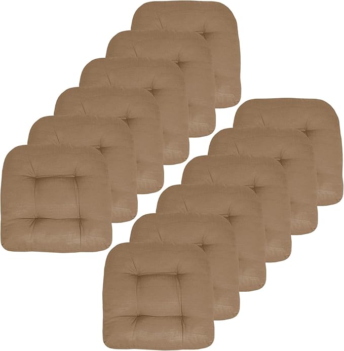 Sweet Home Collection Patio Cushions Outdoor Chair Pads Premium Comfortable Thick Fiber Fill Tufted 19" x 19" Seat Cover, 12 Count (Pack of 1), Taupe
