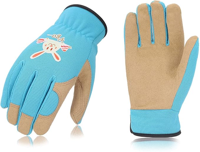 Vgo... 1-Pair Age 4-5 Kids Gardening Gloves,Children Yard Work Gloves,Soft Safety Outdoor Playing Gloves (Size S,Blue Rabbit, KID-SL7362)