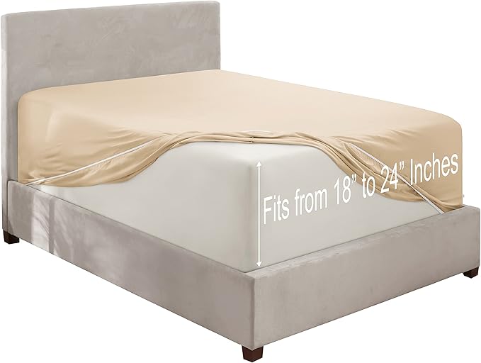 Clara Clark Fitted Sheet, Extra Deep Pocket Fits Deep Mattress, Luxury Soft Fitted Sheet Only, Full - Extra Deep Cream Beige