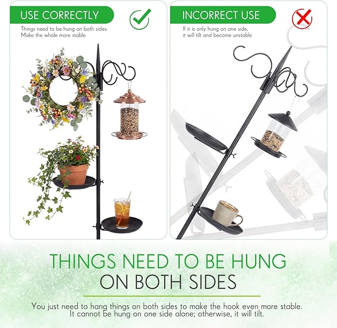 2 Sets 75.9" Shepherd's Hook Stand for Hanging Plant, Bird Feeder, Waterproof Metal & Adjustable Standing Pole Holder for Indoor Outdoor, with 2 Rotatable Rack & Weight Bag (3 Hooks)