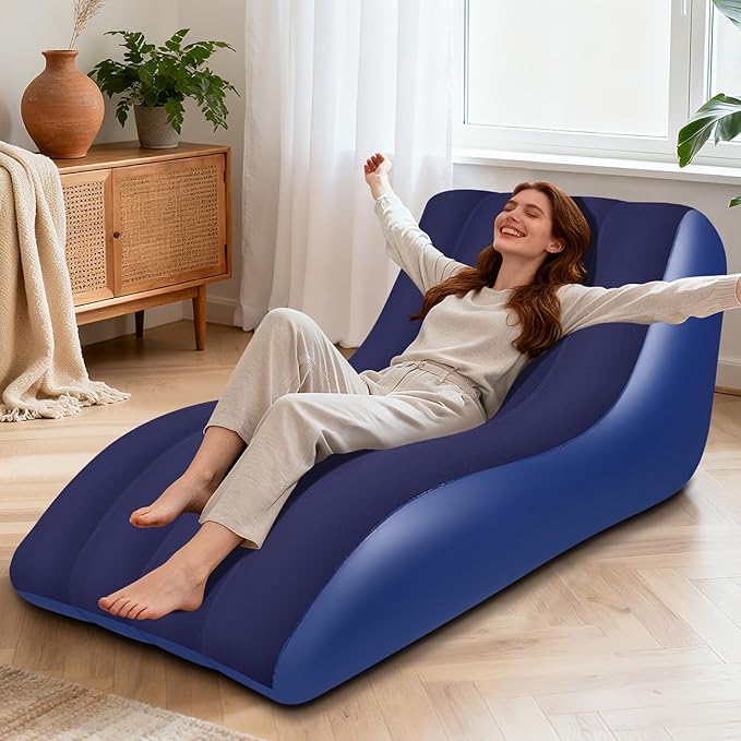 Inflatable Chair for Adults,Inflatables Chairs with Flocked Surface, Inflatable Lounge Chair with Backrest, Comfort Ergonomic Inflatable Couch,Inflatable Couch for Camping, Blue