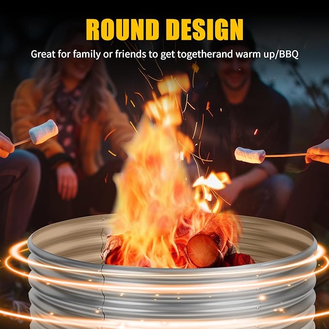 48 inch Fire Pit Ring, 4FT Galvanized Fire Ring, Wood Burning Fire Pits Ring, Outdoor Fireplace Height 18 Inch, Round Camp Fire Ring, Bonfire Pit for Camping, Backyard (4x4x1.5FT)