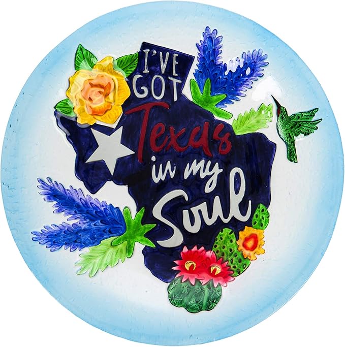Evergreen Garden Texas Soul Glass Bird Bath - 18 x 2 x 18 Inches, 64 oz. Outdoor Décor for Your Garden, Patio or Lawn. Bird Lovers Glass Bird Bath or Feeder Dish