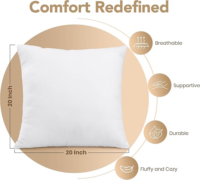 Utopia Bedding Outdoor Pillow Inserts 20 x 20 Inches (Pack of 2, White), Water Resistant Garden Throw Pillows for Patio and Porch Furniture