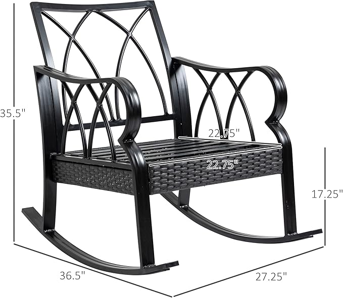 Outsunny 2 Piece Outdoor Wicker Rocking Chairs with Padded Cushions, Aluminum Furniture Rattan Porch Rocker Chairs w/Armrest for Garden, Patio, and Backyard, Gray