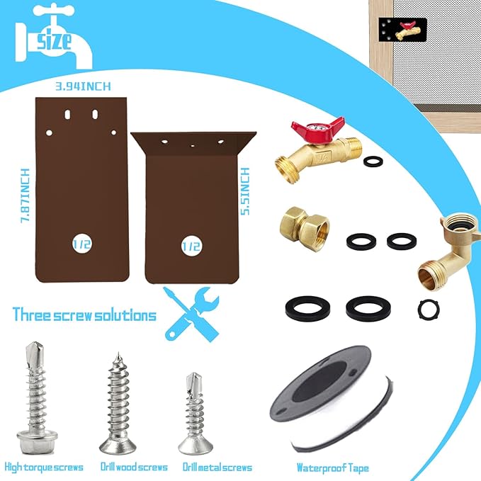 Garden hose faucets, backyard hose holders, outdoor balcony Hose Bibb Valve, faucet screen clamping bases, faucet holders for laying a hose in a lanai or any screened window (tanned)