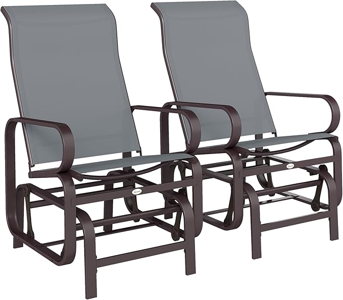Outsunny Outdoor Glider Chair Set of 2, Gliders for Outside Patio with Smooth Rocking Mechanism and Lightweight Construction for Backyard, Gray