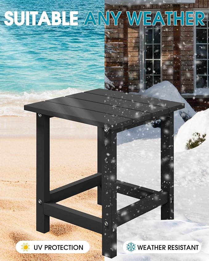 MUCHENGHY Adirondack Outdoor Side Table, 14.7" Patio Side Table Weather Resistant, HDPE Outdoor End Tables for Patio, Black
