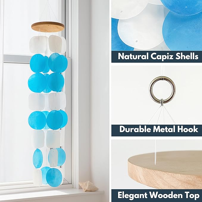 Solange & Frances Capiz Shell Wind Chimes for Outside - Elegant Wind Chimes for House Decor and Patio Decor, Unique Birthday Gifts for Women, Valentines Day Gifts, Sympathy Gift