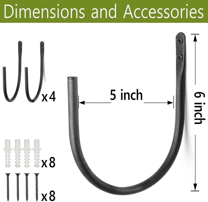Garden Hose Holders Mount: Wall Mount Garden Hose Hangers for Outside - 4 Pcs Rust-Proof Water Hose Racks Hanging Hooks for Outside Expandable Hose