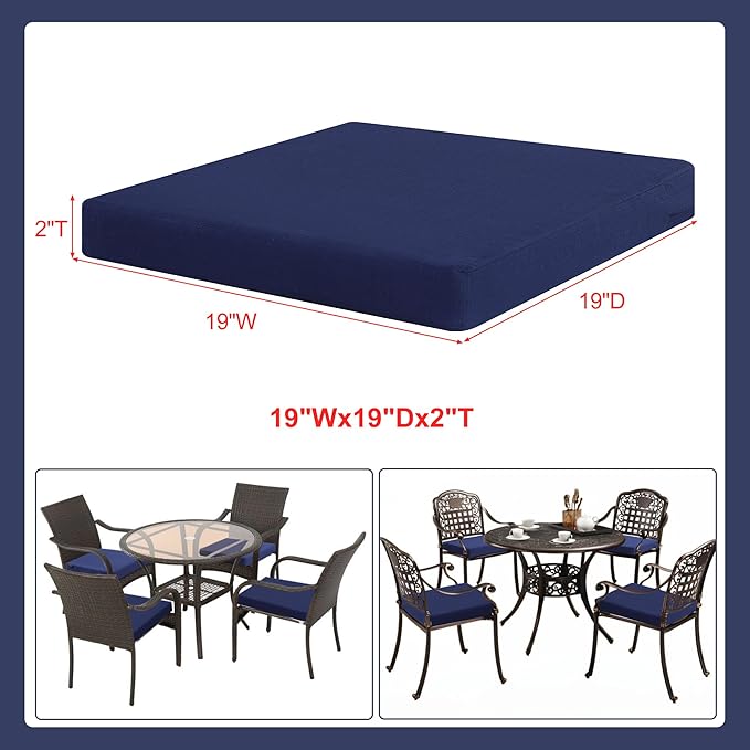Favoyard Outdoor Chair Cushion Set of 4 Rainproof & Color Fade Resistant 19 x 19 x 2 in Square Corner Patio Furniture Cushions with Waterproof Hidden Zipper Attach Ties for Dining Table Chairs Seats