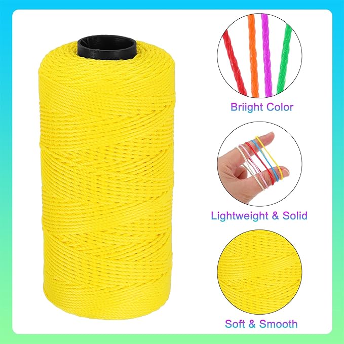 MECCANIXITY Nylon String 3 Strands Twisted Mason Line 1.5mm x 218 Yards Nylon Twine String for DIY Projects, Home Improvement, Gardening, Gift Wrapping, Christmas Party Supplies, Yellow