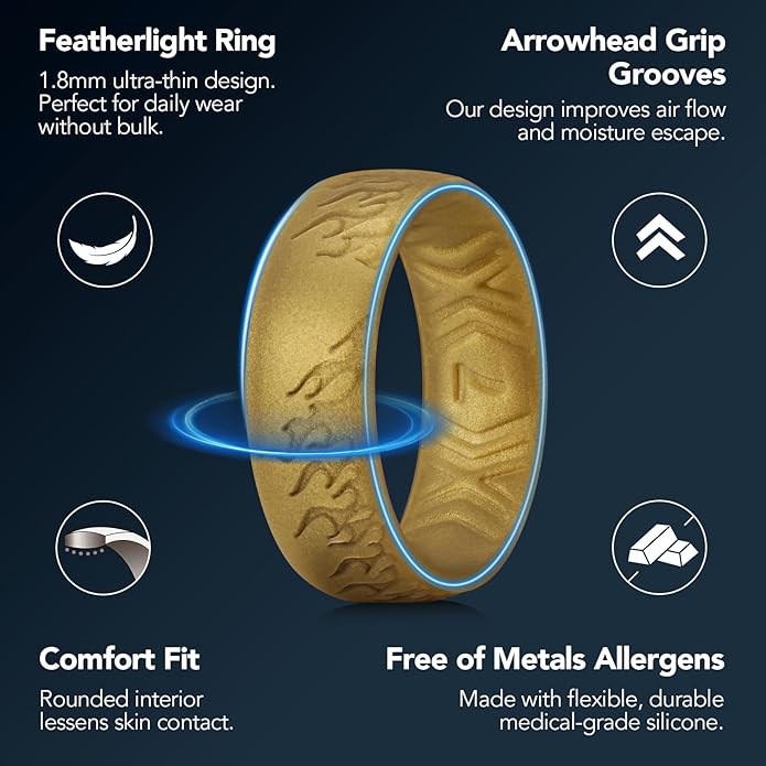 King Will Silicone Ring for Men and Women, 1.8mm Ultra Thick 6.6mm Width, Dome Metallic Style Comfort Fit - Breathable Durable Flexible Wedding Band