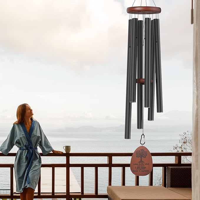 Sympathy Memorial Wind Chimes for Loss of Loved One,41 inch Large Wind Chimes Outside Deep Tone,Ideal Memorial/Bereavement/Sympathy Gift for Condolence and Funeral (Black)