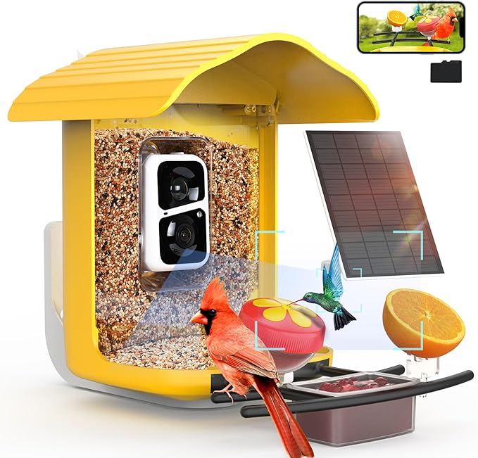 birdsnap® PAV-Bird Feeder with Camera,2K HD with 64GB Card, AI Identify Smart Bird House Cam Solar Panel,Live Stream,Motion Detection,Auto Record Video for Backyard Outdoors,Ideal Gift for Bird Lover
