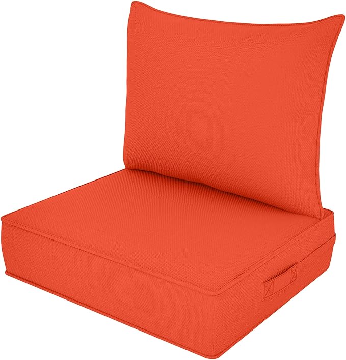 Outdoor Deep Seat Cushion Set, Fade Resistant Patio Chair Cushions, 24x24x6 Inch Patio Sofa Furniture Pad with Removable Cushion Covers (Orange, 24''Lx24''Wx6''H-1pcs Set)