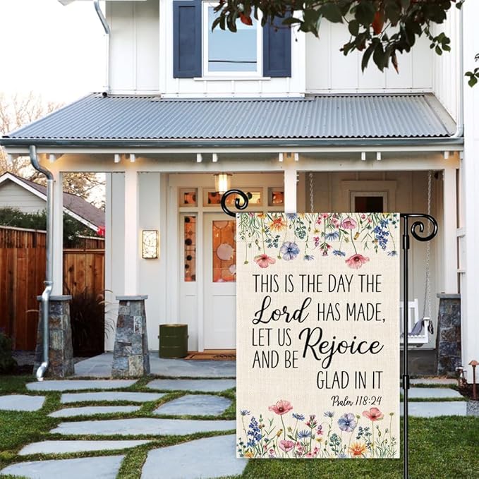 This Is The Day The Lord Has Made, Psalm 118:24 Garden Flag, Double Sided Yard Outdoor Farmhouse Lawn Porch Decor Flag, Bible Verse Decor, Christian Home Decor Gifts for Women Coworker Friend